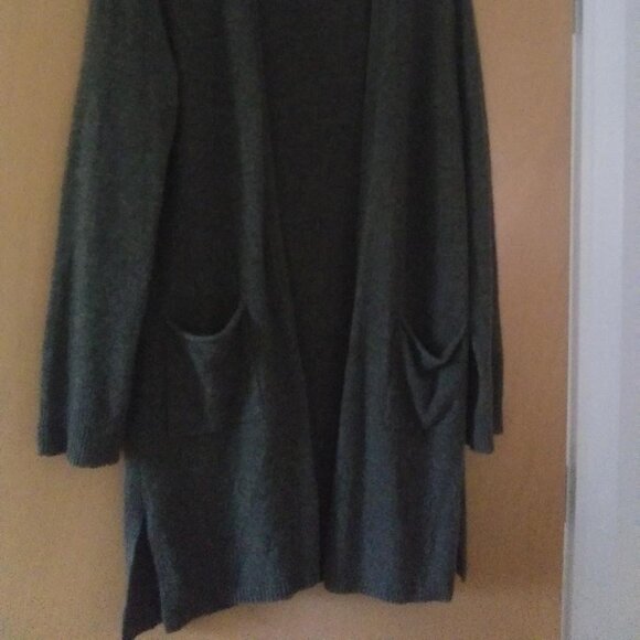 ATM sz Large 100% Cashmere Cardigan olive and gray longer length - Picture 5 of 5